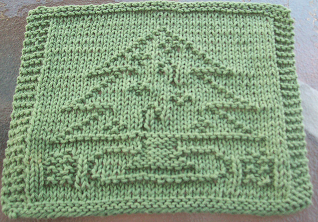 Decorated Christmas Tree Knit Dishcloth 