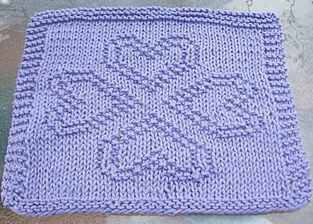 Four Hearts Knit Dishcloth Pattern 