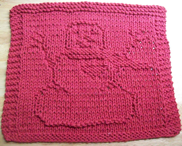 Snowman with Heart Knit Dishcloth 