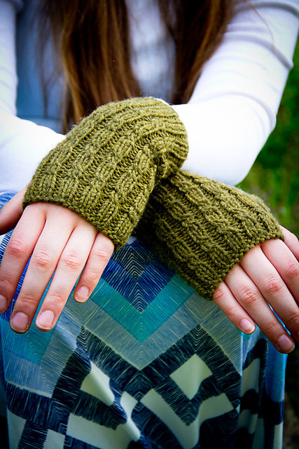 Cascades Cabled Fingerless Mitts