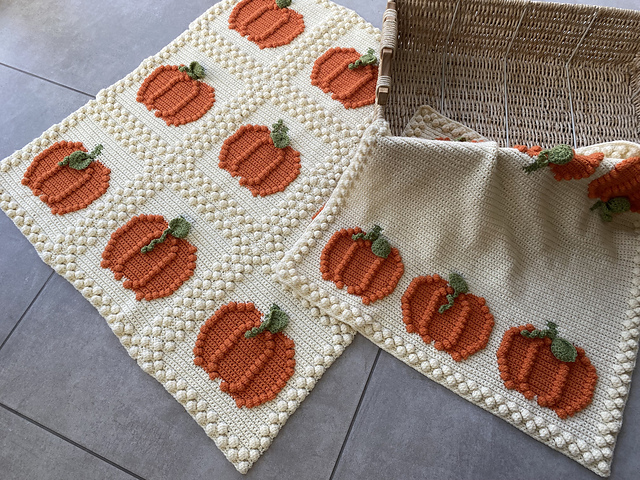 2in1 Crochet Pumpkin Afghan Throw Blanket