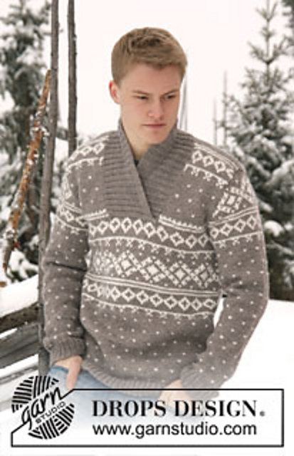 0-812 Men's jumper with pattern and shawl collar