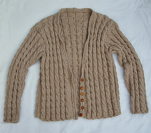 #7 Cardigan with cables, raglan set-in sleeves