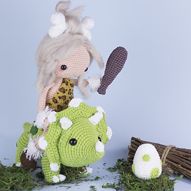 Amigurumi Triceratops and Cavewoman