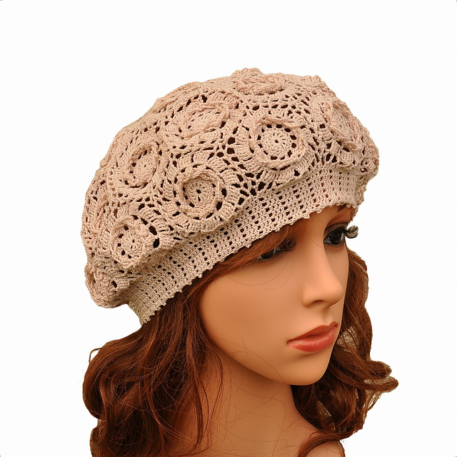 Open weave crochet beret