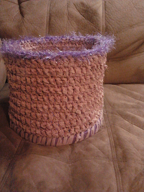 Crocheted basket with wood bottom