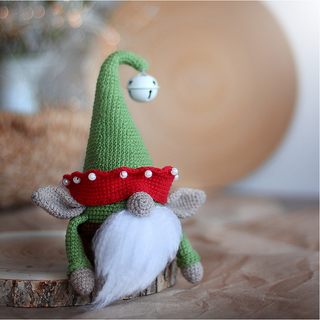 Gnome in basket and cap