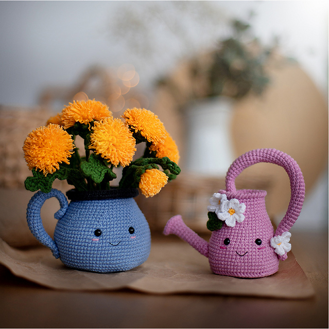Ravelry: DANDELIONS AND WATERING CAN pattern by Elena Dorogina