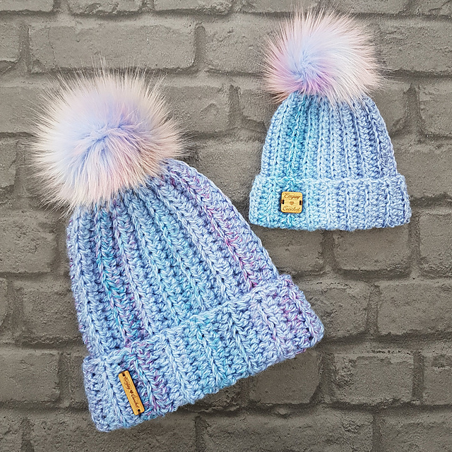 Mother and Baby Bobble Hat Set