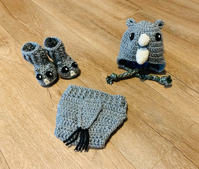 Baby Rhino Hat & Booties Set