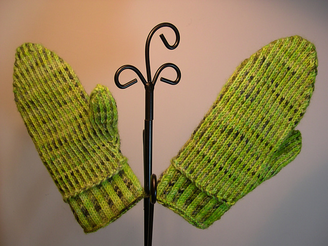 Green Striped Mittens