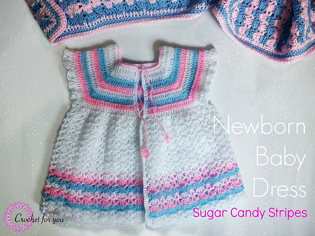 Sugar Candy Stripes: Crochet Newborn Baby dress