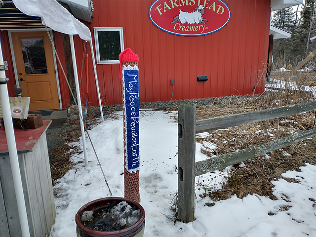 "Resistance is American" Yarn Bombed Peace Pole