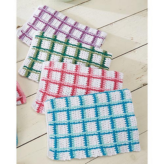 Perfectly Plaid Crochet Towels