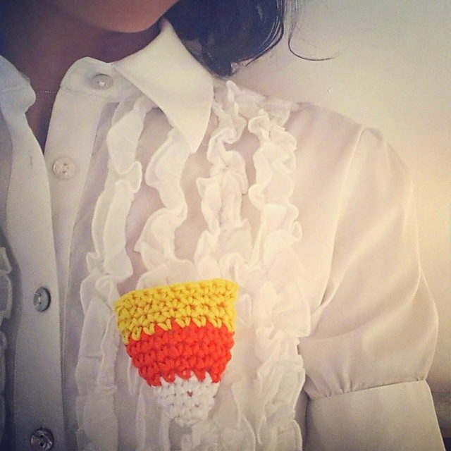 Candy corn - amigurumi brooch