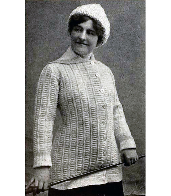 Knitted Sweater with Crocheted Collar and Cuffs