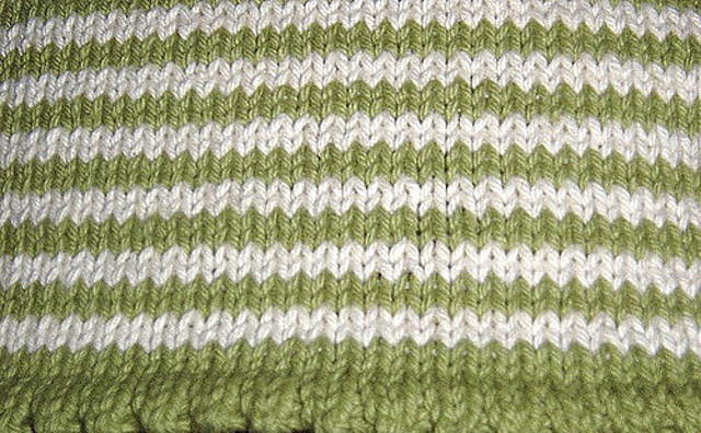 Picot Edged Green and Cream Baby Blanket