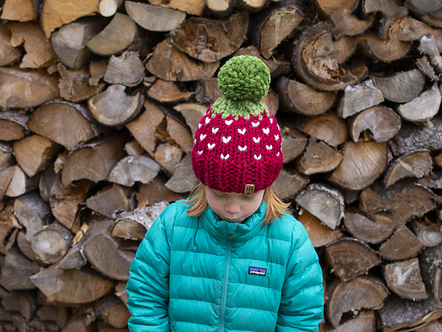 Strawberry Pompom Hat Chunky
