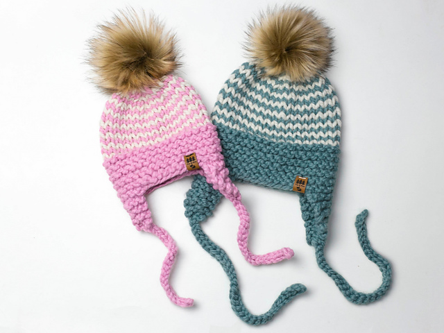 Pinstripe Ear Flaps Toque Hat