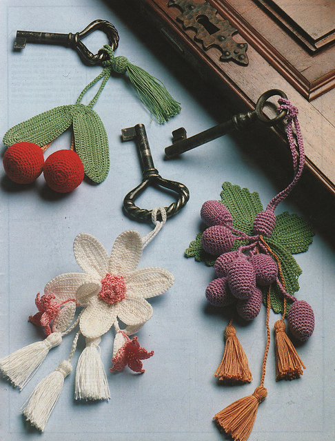 Keyrings: grapes, cherries & flowers