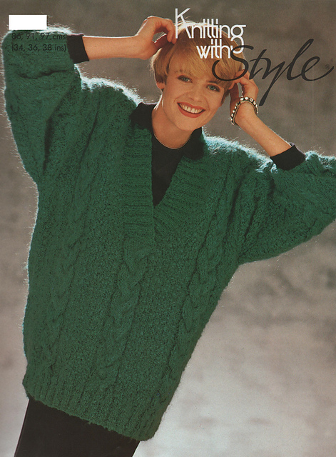 Sweater in double moss stitch & cable