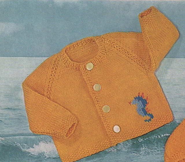 Baby's three piece sun suit: Seahorse cardigan