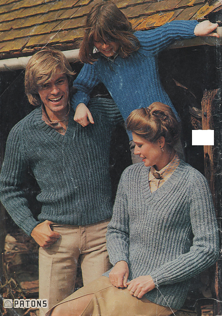 Family V neck sweaters: blues