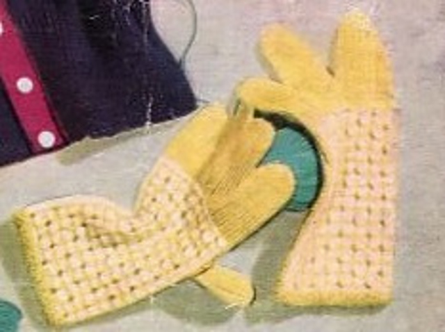 Yellow and white embroidered gloves