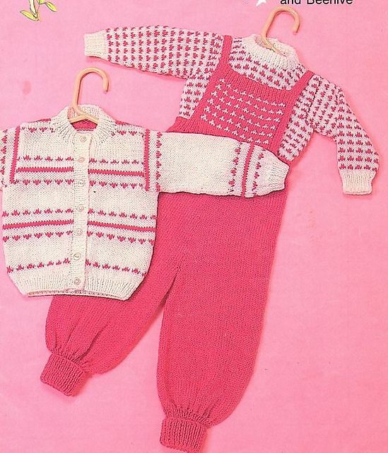 Child's sweater, cardigan and dungarees