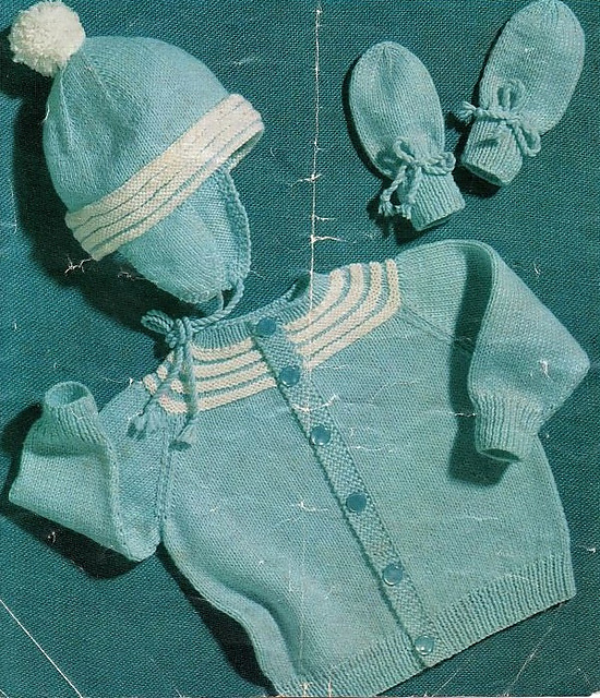 Boy's cardigan, hat and mittens