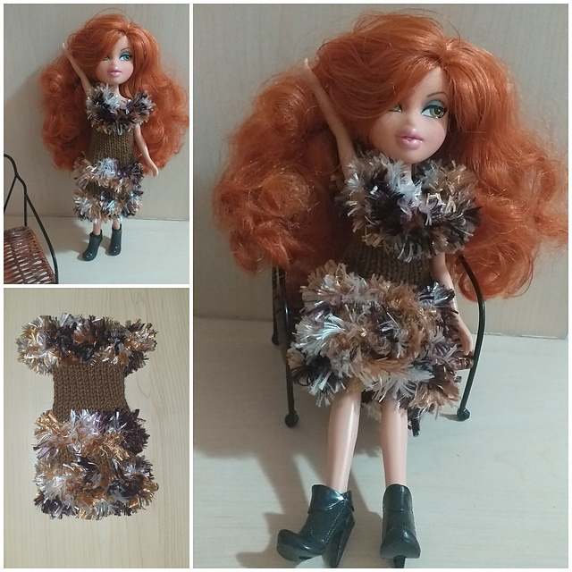 Bratz #076 Black dress with orange fur