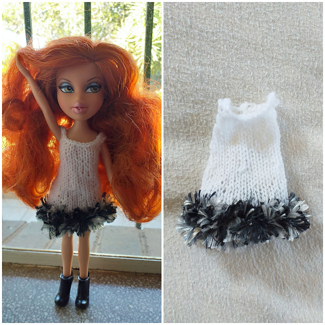 Bratz #120 Silver white dress with black fur