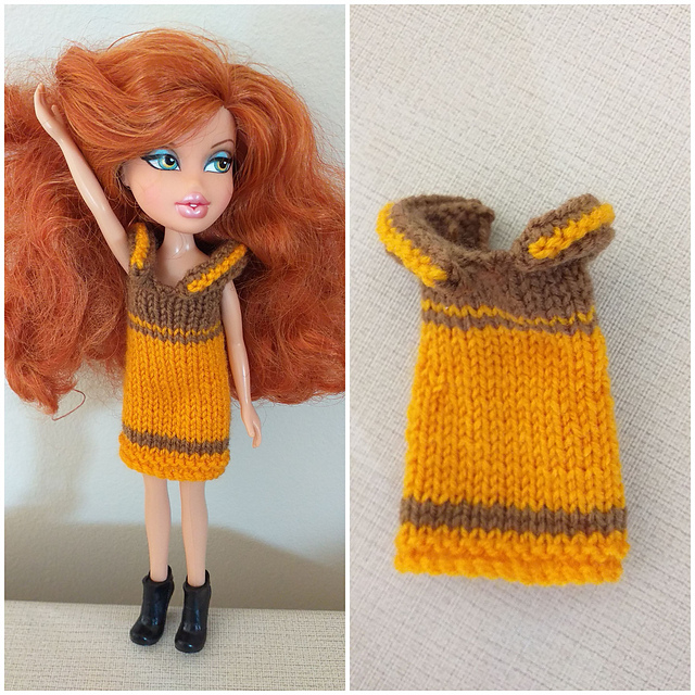 Bratz #082 Yellow dress with brown stripes