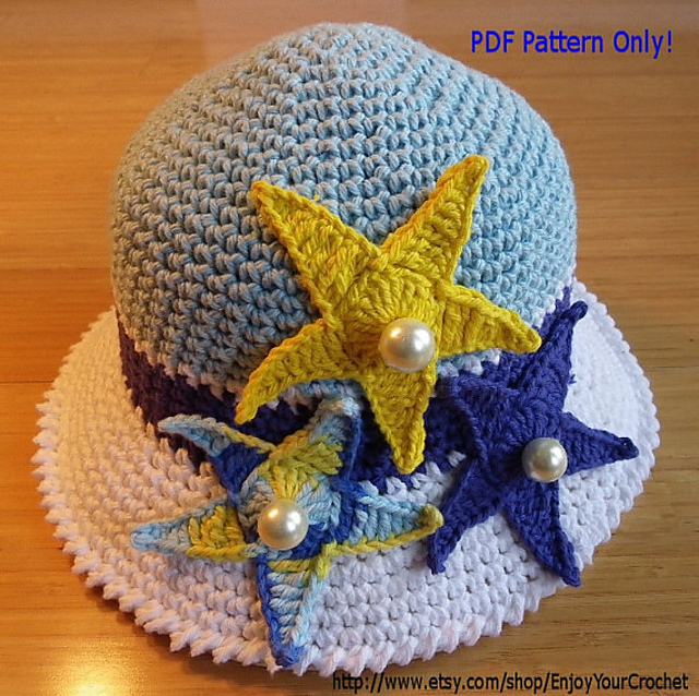 Crochet hat pattern-Summer starfish sun hat