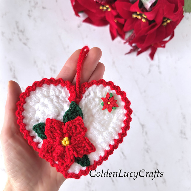 Poinsettia Heart Ornament