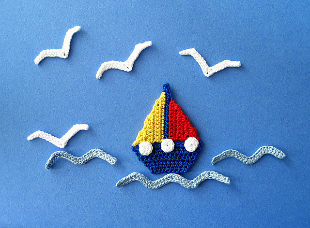 Sailboat, Seagull and Waves Applique
