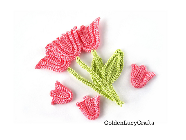 再販可能✳︎ふかふか刺繍スタイ＊tulip＊ Ravelry: Tulip with Stem and Leaf Applique pattern by GoldenLucyCrafts