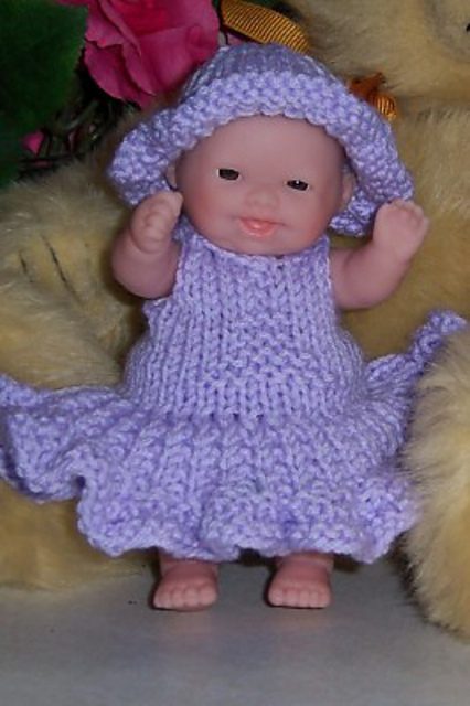 Ruffled Dress, Hat & Soaker for 5" Baby Doll