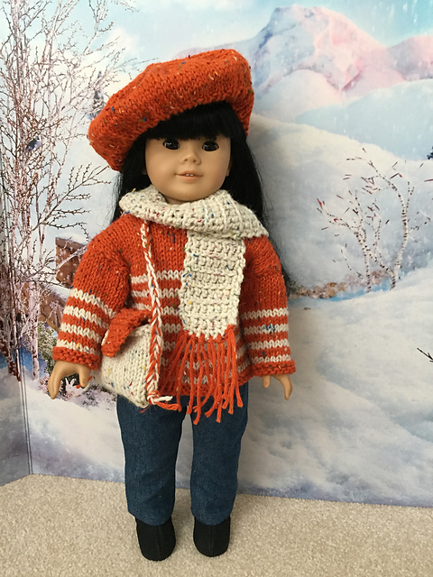 Doll Clothes #3551 Knitted Pullover & Shoulder Bag
