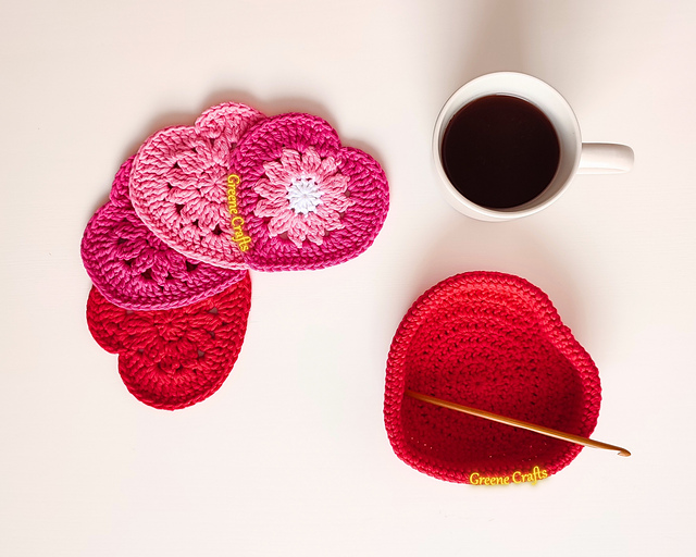 Ravelry: Floral Heart Coasters and Heart Basket pattern by Susanne