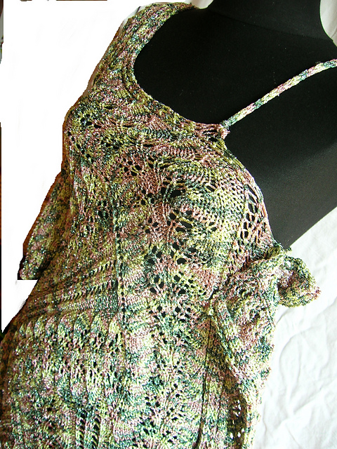Knitted entrelac Lace summer tunic with flexible width.