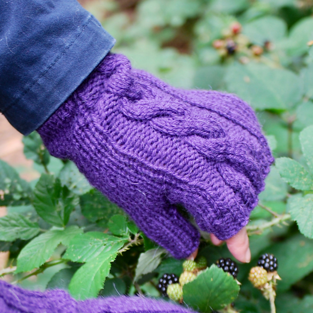 Cabled Fingerless Mittens DK
