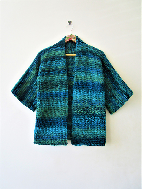 Kimono style Tunisian cardigan with rectangular panels