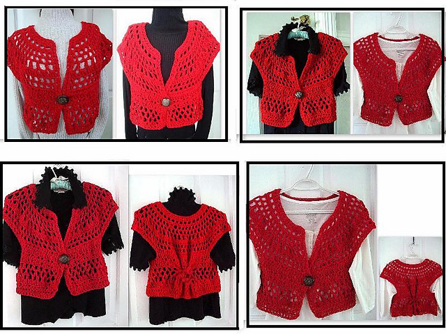 717 RED CROCHET SHRUG