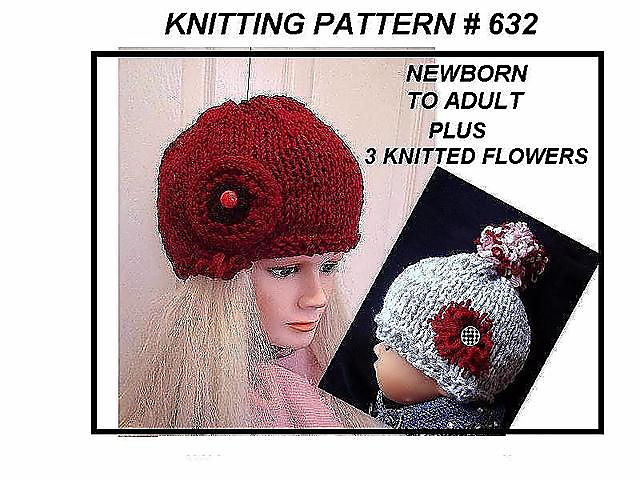 632 RED HAT, Knitting pattern, baby to adult 