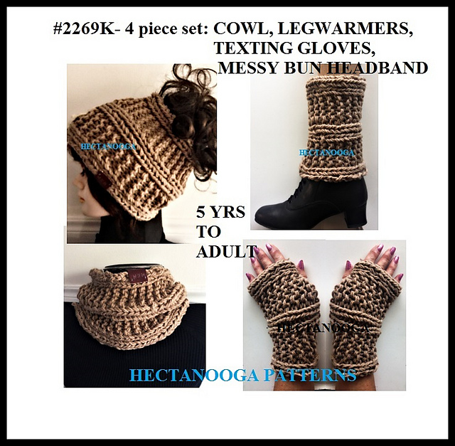 2269K4pc- Hat, Cowl, Legwarmers Set