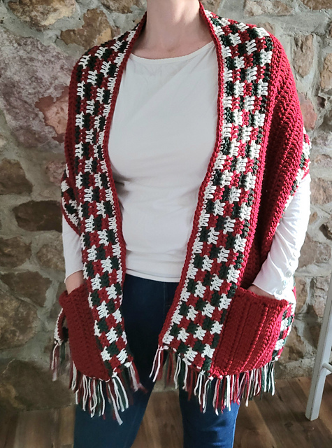 Holiday Check Pocket Shawl