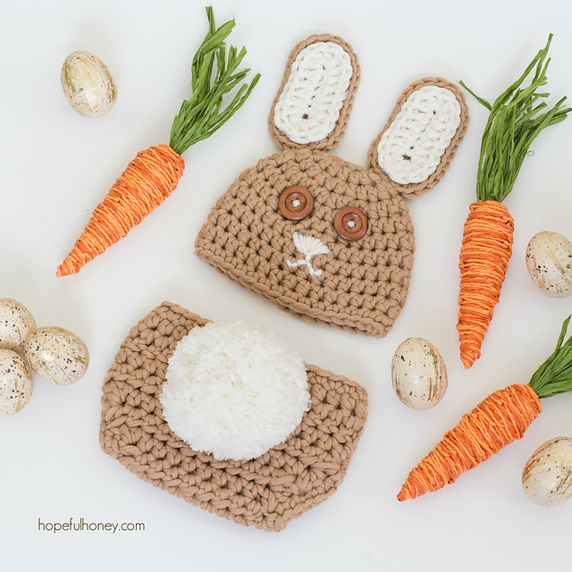 Easter Bunny Baby Hat & Diaper Cover Set