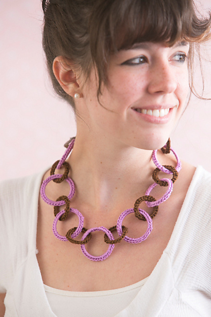 Orchid and Chocolate Links Necklace