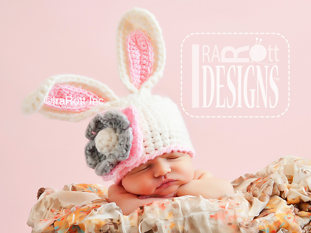Chunky Bunny Rabbit Hat With Flower
